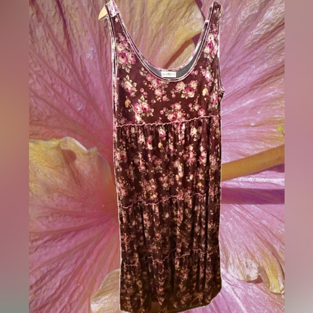 Natural Life Womens Burgundy Floral Velvet Tiered Maxi Dress Sleeveless XL